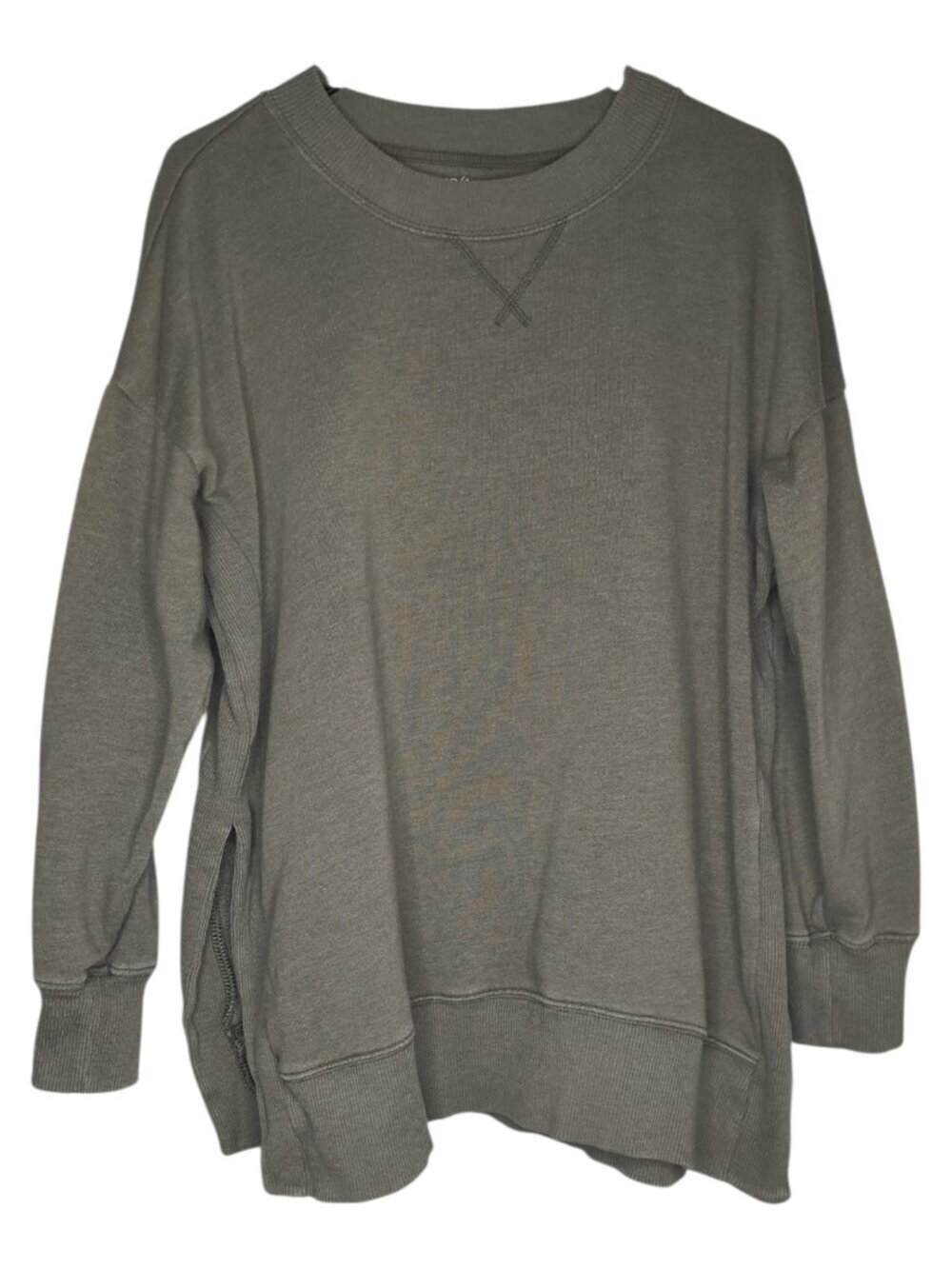AERIE CREW NECK SIZE Medium OLIVE GREEN LONG SLEEVE Oversized Side Slits